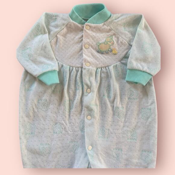Playskool Other - Vtg Rare 90s Playskool Baby Sleeper 6-12 Months Lamb Sheep Snap Front Romper Pjs